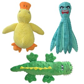 FLUFFY TAIL Squeaky Dog Toys to Keep Them Busy Squeaky Dog Toys with Soft Fabric, for Small, Medium Dogs for Daily Interaction, Companion Training 3Pcs (Crocodile, Duck, Octopus)