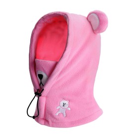 Boys Girls Winter Warm Windproof Balaclava Hat Ski Riding Face Mask Fleece Neck Warmer (Pink)