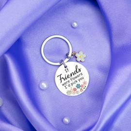 VMHEFAV Best Friend Birthday Gifts For Women: Unique Friendship Keychain 'If Friends Were Flowers, I'd Pick You' - Silver, Floral Theme, Stainless Steel, Women's Keychain