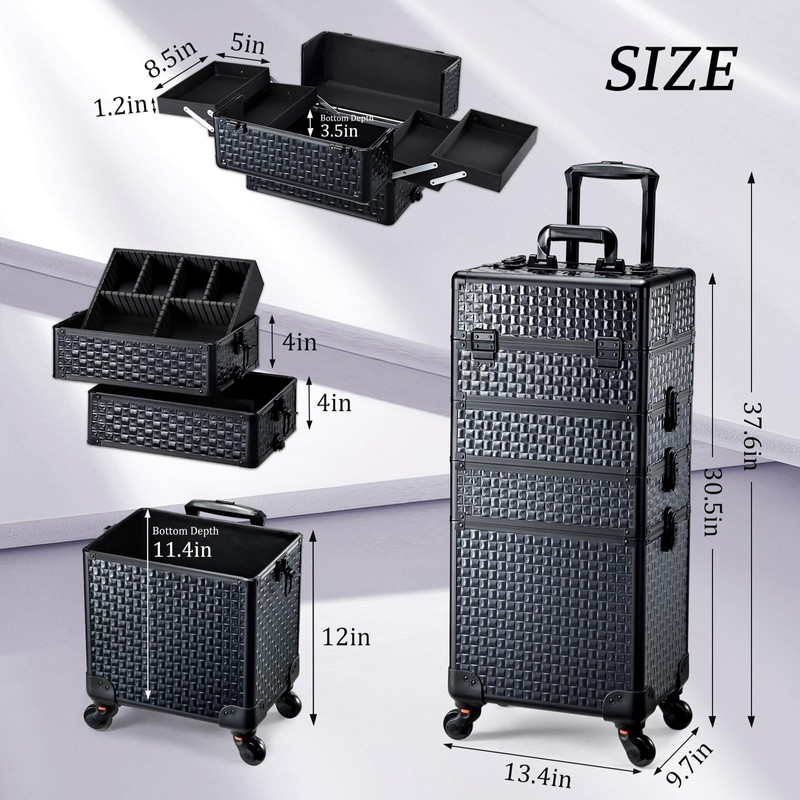 Adazzo 4 in 1 Rolling Makeup Trolley Train Case Cosmetic