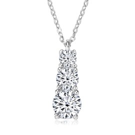 DYUNQ 1.75CT Moissanite Pendant Necklace, 925 Sterling Silver Lab Created Diamond Necklaces for Women White Gold Plated 3 Stone Pendant, 18 to 20 Inch, Jewelry Gifts