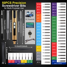 Vnncxuy Precision Electric Screwdriver,58 in 1 Mini Electric Screwdriver with 90° Aluminum Bendable Handle and LED Light,Electric Screwdriver Set with 50 S2 Magnetic Bits,for Laptop, Phone