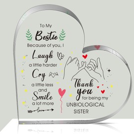 Queekay To My Bestie Gifts, Acrylic Plaque Birthday Gifts for Women, Friendship Acrylic Table Centerpiece Heart Shaped Women Friend Gifts with Sayings Message for Women (Brief, 3.94 x 3.94 x 0.39 In)