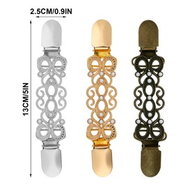 Lusofie 3 Pieces Retro Cardigan Clip Tie Up Sweater Clip and Scarf Clip Set Shawl Clips Dresses Shawl Clip for Clothing, Shawl Clasps, Ladies Dress Chain Cardigan, one size, Zinc, no gemstone