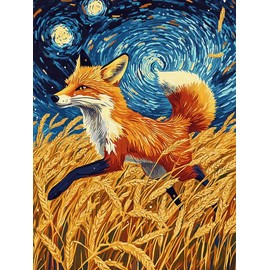 Pavemlo 5D Diamond Art Kits for Adults Fox in The Field, Full Drill Diamond Art Animals Pictures Paint with Diamonds, DIY Cross Stitch Jewel Art Rhinestone Craft for Home Wall Decor 12x16 Inch