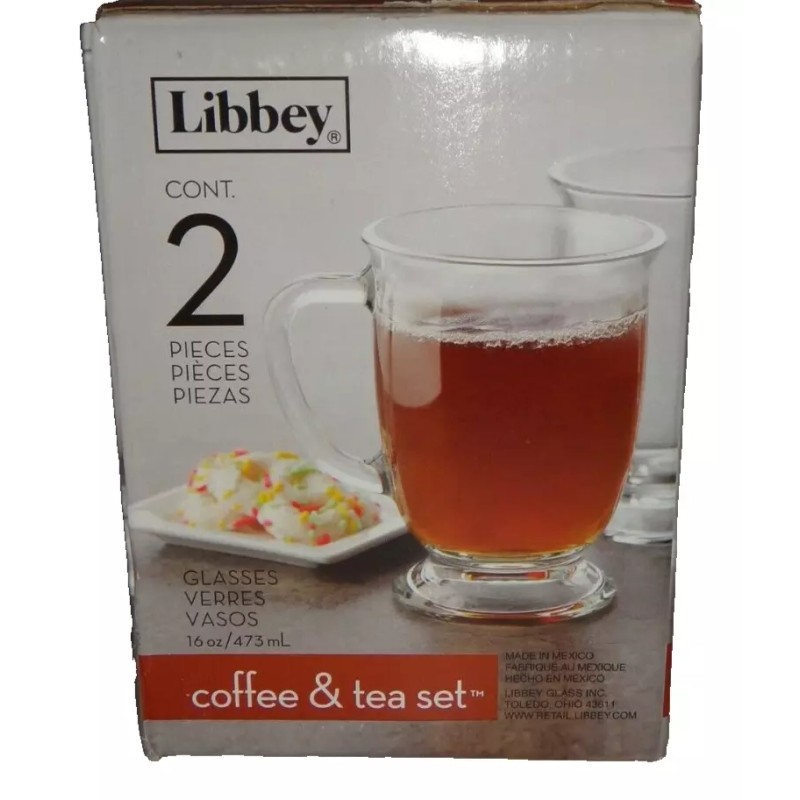 LIBBEY 2-PC Set Clear GLASSES Coffee MUGS Tea CUPS 16
