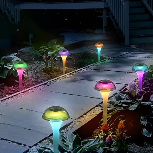 pearlstar Solar Lights Outdoor Mushroom Garden Pathway Lights LED Landscape Lighting Waterproof for Path Lawn Patio Yard Walkway Driveway, 2 Lights Effect,White&Color Changing Light(6pack)