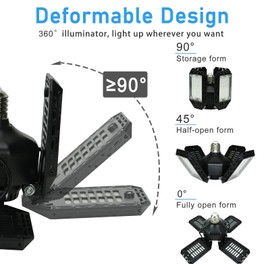 QiyuanLS 2-Pack LED Garage Light,150W Garage Lights Deformable LED Garage Ceiling Lights,15000LM Garage Lighting with 4 Adjustable Panels, E26/E27 LED Shop Lights for Garage, Basement, Workshop