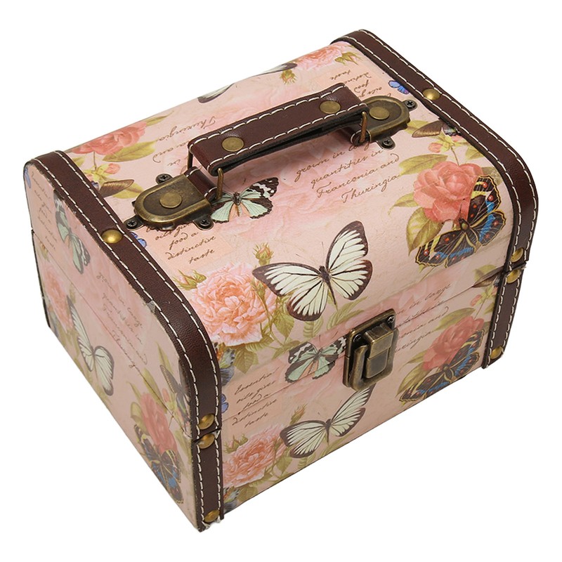 Treasure Chest Box Pink Butterfly Pattern Exquisite Retro Wooden PU