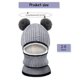 SATINIOR 2 Pieces Kids Hood Scarf , Knit Hat Winter Thick Earflap Skull Caps for Boy Girls (Black, Grey) Medium