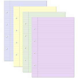 A4 Refill Pack Assorted Colour Lined Notepapers Dyslexia Tinted Writing Paper Ruled with Margin 100 Sheets 4 x 25 Blue Yellow Green Lilac 10mm Lines, 4 Hole Punched