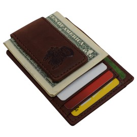 MARSHAL Men's Leather Minimalist Magnetic Card Case with Money Clip Front Pocket Logo Wallet (Biker)