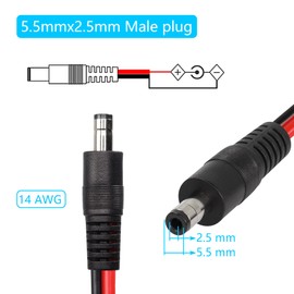 CERRXIAN DC5525 - Cavo Power Pigtails, 3,3 FT 14 AWG 5,5 mm x 2,5 mm, DC maschio, cavo di riparazione per telecamera di sicurezza CCTV, strisce LED, ecc. 2 pezzi