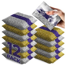 HELOMOR 12 Pack Dish Wash Sponges for Kitchen, Heavy Duty Non Scratch Dish Sponge, Wire Sponges for Cleaning Cookware, Glass, Countertops, Pans, Pots with Special Scrubbing Strip, Scrub Dish Sponges