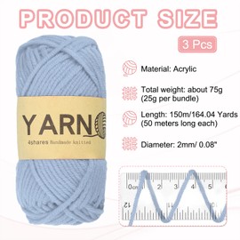 sourcing map 3Pcs Crocheting Yarn, 2mm Gray 100% Acrylic Yarn 76 G/2.6 oz Sport Weight Yarns Bulk Soft and Fluffy Yarns for Knitting DIY Crochet Crafts Blankets Gift,164 Yards Total