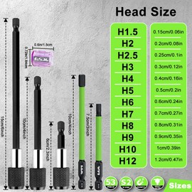 (53Pcs) Impact Hex Head Allen Wrench Bit Set, Hex-Shank S2 Alloy Steel Hex Bits Kit With Anti-slip Drill Bit Extender And Magnetic/Demagnetization Circle For Woodworking, Electrical Accessories