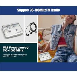 Zyyini Portable Cassette Player, Compact Cassette Tape Player/Recorder,Auto Reverse Function,with 3.5mm Headphone Jack,Vintage Cassette Player for Elder Friends