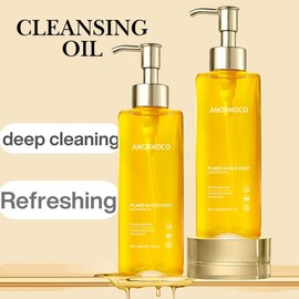 AMORMOCO Plant-Powered Deep Cleansing Oil | Lightweight Eye Makeup Remover with Nourishing Olive & Camellia Oils | Use with Makeup Remover Puff | Effortlessly Lifts Stubborn Makeup | 200ml - Specification: 2pc