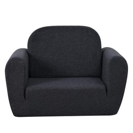 AFBKSS&BB Kids Sofa Bed,2 in 1 Fold Out Children's Sofa with Teddy Velvet,Kids Foam Couch for 0-4 Years,Flip Out Toddler Armchair (Grey)