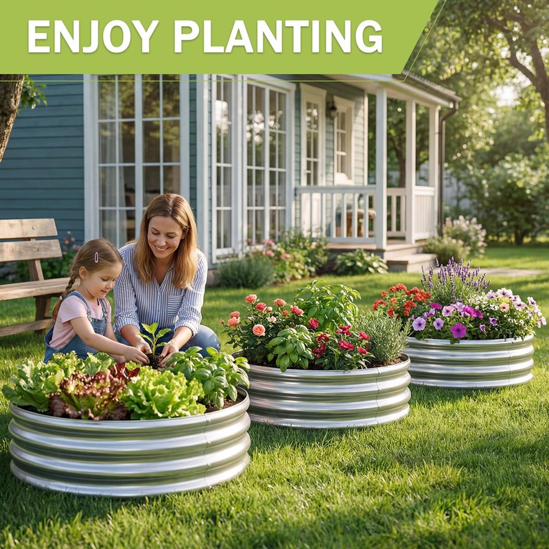 AHEONLAR 3Pack 2x2x1 ft Round Galvanized Raised Garden Bed Kit