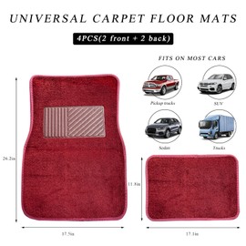MUQIDA 4PCS Car Floor Mats, Anti-Slip Waterproof Car Carpets with Safety Heel Pad, Heavy Duty Floor Mat for All Weather Protection, Universal Trim to Fit for Sedans Trucks SUVs (Wine Red)