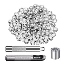 100 Sets Grommet Eyelet Tools Kits Metal Eyelet Punch Set with Matching Mandrel, Punching Tool and Buttons for Fabric Tarps Curtains Silver
