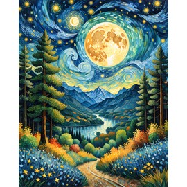 ldazao Moon Paint by Numbers Kit for Adults Beginner Forest Adult Paint by Number Kits On Canvas Adults' Paint-by-Number Kits DIY Oil Painting Kits for Gift Home Wall Decor 16x20 Inch