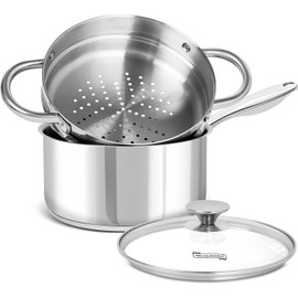 MICHELANGELO 3 Quart Saucepan with Lid & Steamer, Stainless Steel Sauce Pan with Triply Bottom, 3 QT Sauce Pot, Nonstick Saucepan Induction Compatible