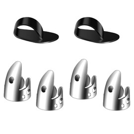 AIEX 6 Pieces Adjustable Finger Plectrums Picks Set Including 4 Pieces Stainless Steel Finger Thumb and 2 Pcs Plastic Thumb Picks for Guitar Harp Bass Ukulele (Silver)