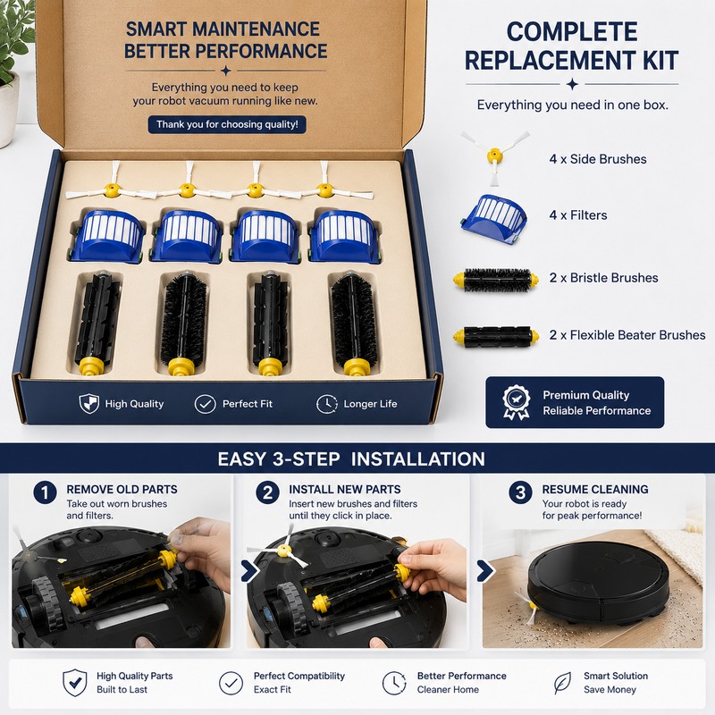 Robot Vacuum Replacement Parts Kit for Roomba 600 Series –