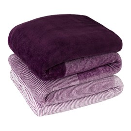 Premium Flannel Fleece Gradient Throw Blanket by Super Soft, Cosy, Lightweight, Unique Yarn Dye Throw and Blanket for All Season Use (Purple, 130cm x 150cm )
