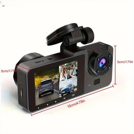 4K+1080P Ultra HD Car Dash Cam with 32GB SD Card - 3-Channel Front/Rear/Interior Camera, Motion Detection, 24H Parking Mode, WDR, G Sensor - Includes Mounting Hardware & Accessories.