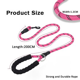 Dog Leashes, Rope Dog Lead with Soft Padded Handle, Reflective Dog Lead for Medium or Large Dogs (Rose, 200 * 1.2cm)