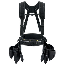 KUNN Tool Belt with Suspenders Professional Framer's Construction Rig with Suspenders and 22 Pockets for Carpenter, Electrician, Roofing,Black