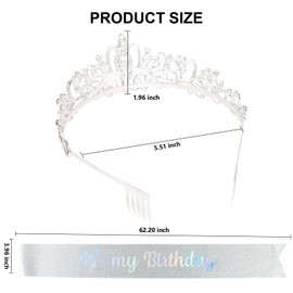 AMCAMI Silver Birthday Crowns for Women Birthday Sash for Women Tiaras and Crowns for Women Princess Crown Happy Birthday Crown and Sash Bridal Wedding Prom Party Gift