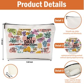 2PCS Positive Makeup Bag, Daily Affirmations for Women Encouragement Inspirational Mental Health Gifts for Female Sister Friend Coworker Birthday Friendship Christmas Travel Toiletry Cosmetic Bag