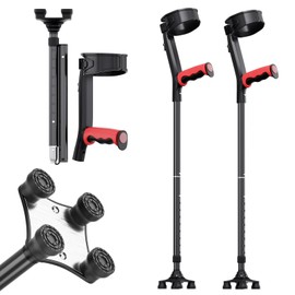 Foldable Forearm Crutches for Adults Ergonomic Handgrips Quad Base