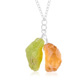 Manilata Natural Raw Citrine and Peridot Crystals Pendant Necklace, Raw Gemstone, Energy Healing Crystals, Birthday, Gift for Her, Gemstone Jewelry 18 inch AAA+ Quality
