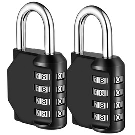 NAGE Lock with Combination Code, Padlock with Combination Code, 4 Digit, Locker Lock with Combination Code for Gym and School, Padlock Weatherproof for Garages, Cellar Door (2 Pieces, Black)