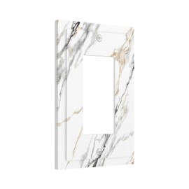 Ukutarly White Gray Marble Light Switch Cover Decorative Grey Wall Plate 1 Gang Single Rocker Switchcover Electrical Faceplate for Bathroom kitchen Bedroom 5" x 3"