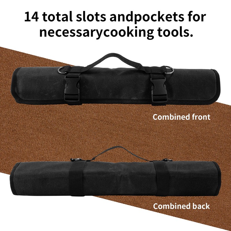 Chef Knife Roll Bag,Waxed Canvas chef bag with 18 Slots