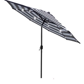 Sunnyglade 9' Solar 24 LED Lighted Umbrella with 8 Ribs Adjustment and Crank Lift System for Patio - Black and White