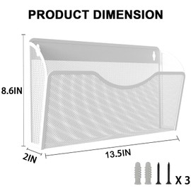 KZWKRG 3 Pack Wall File Organizer, Vertical Mesh Hanging Wall File Holder, Wall Mounted Basket Magazine Mail Organizer for Office, Home(White)