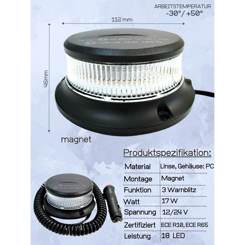 Orange White 18 LED Rotating Light 3 Flash Patterns 12