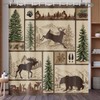 Rustic Cabin Shower Curtain for Bathroom, Forest Bear Deer Wildlife