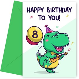 8th Birthday Card Boy - Green Dinosaur Cards, Ideal for Son, Grandson, Nephew - Unique 8 Year Old Birthday Card, Joyful Keepsake to Make 8 Year Old's Celebration Special