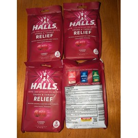 HALLS 4 Packs x 30 Halls Cherry Menthol Sore Throat Relief Soothing Cough Drops, 30ct