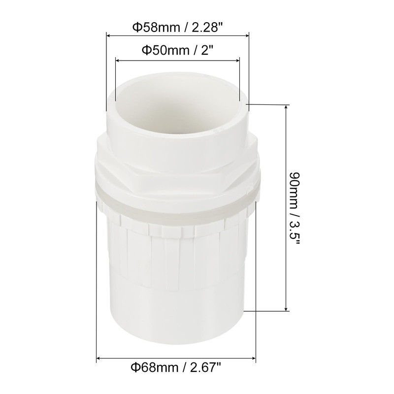 PATIKIL 50mm/2" PVC Water Tank Pipe Connector, Coupling Fitting Adapter