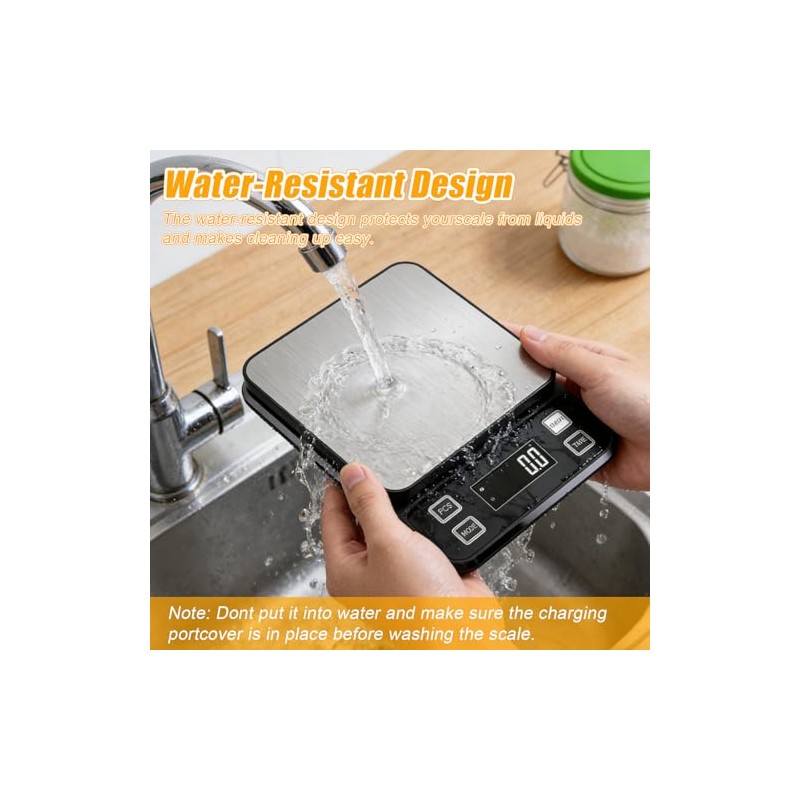 Waterproof Kitchen Scale, 10kg/22lb Food Scale Precisely Measures Grams and