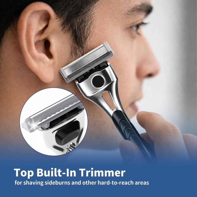 Men's Razor 6-Blade + TOP Trimmer, 1 Handle + 2